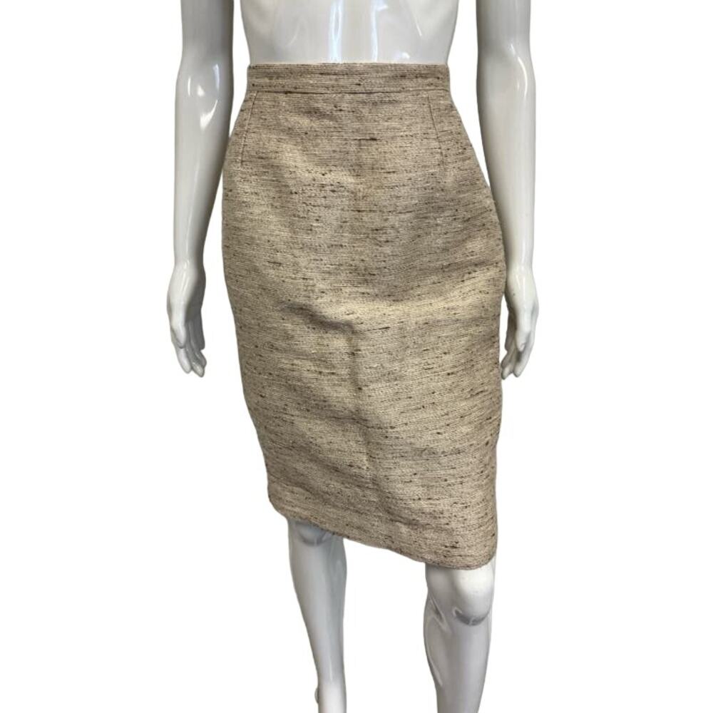 VALENTINO Beige Tweed Zip Knee Length Pencil Skirt Size 10